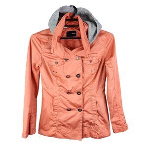 Womens Hurley Double Breasted Coral Jacket w/ Removable Gray Hood Button Front S